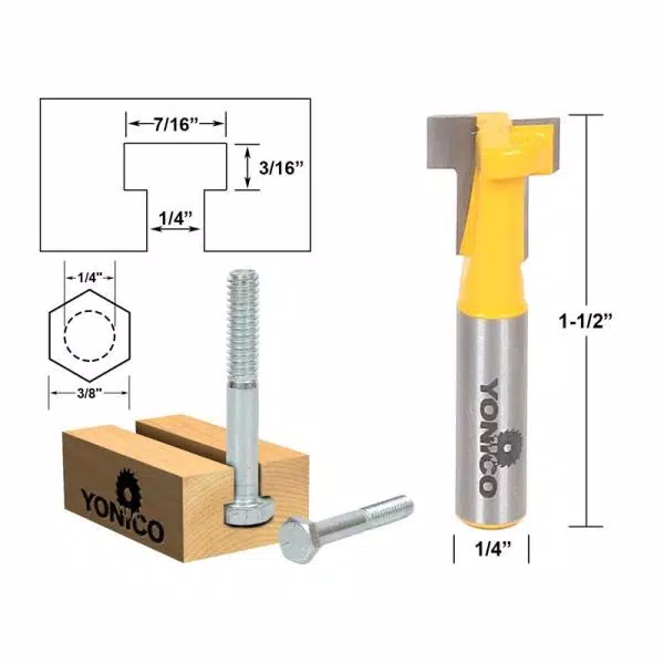 Yonico 7/16 in. Dia T-Slot Router Bit with 1/4 in. Shank, Carbide Tipped