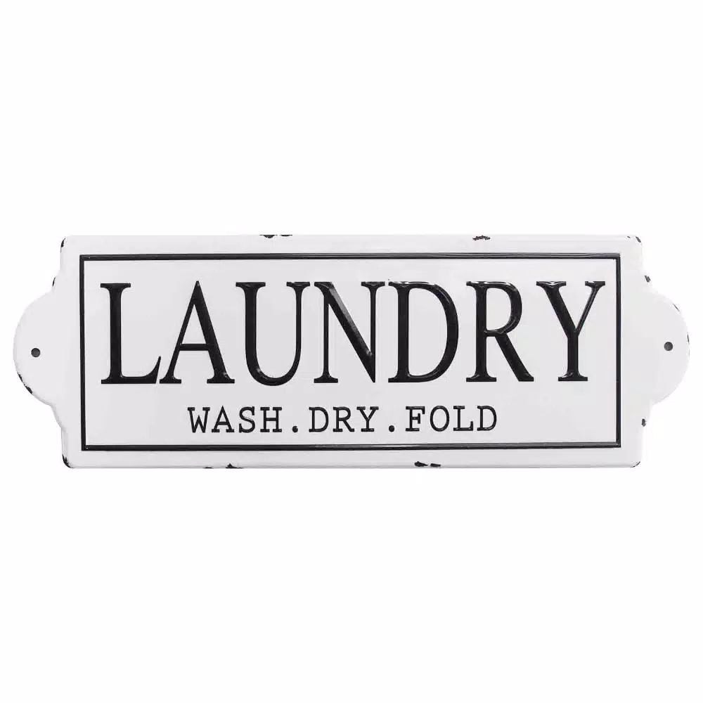 HomeRoots Wash Dry Fold Metal Laundry Room Wall Décor - Farmhouse Style Sign