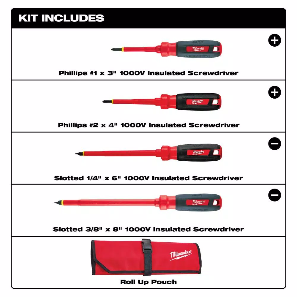 Milwaukee 4-Piece 1000V Insulated Screwdriver Set with Pouch