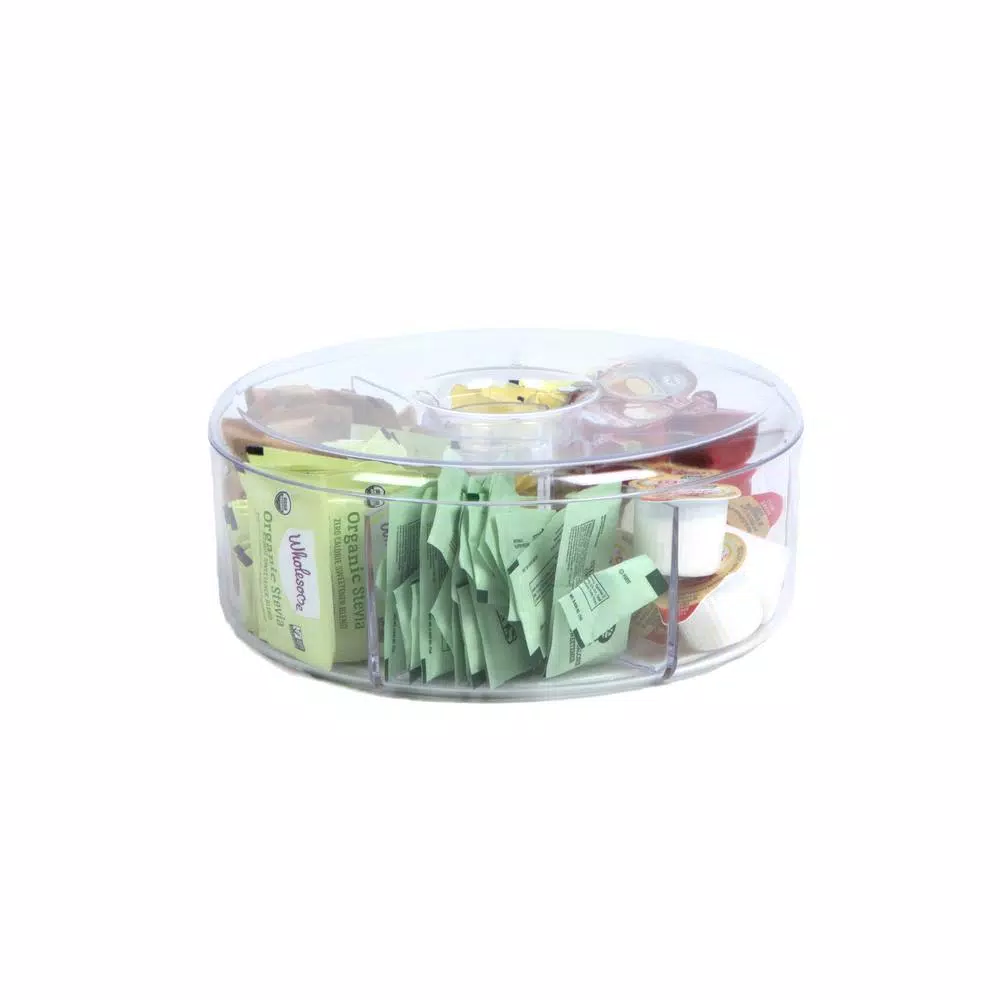 Mind Reader Clear Acrylic 6-Compartment Tea Bag Organizer with Lid, Round Pantry Storage Container