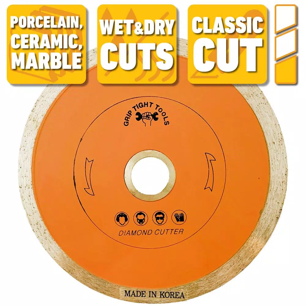 GRIP TIGHT TOOLS 4.5 in. Classic Continuous Rim Diamond Tile Cutting Blade for Porcelain, Ceramic, and Marble