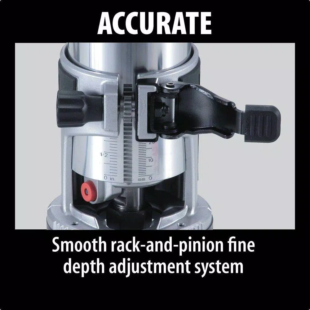 Makita 1-1/4 HP 6.5 Amp Corded Compact Router with Variable Speed and Quick-Release Fixed Base