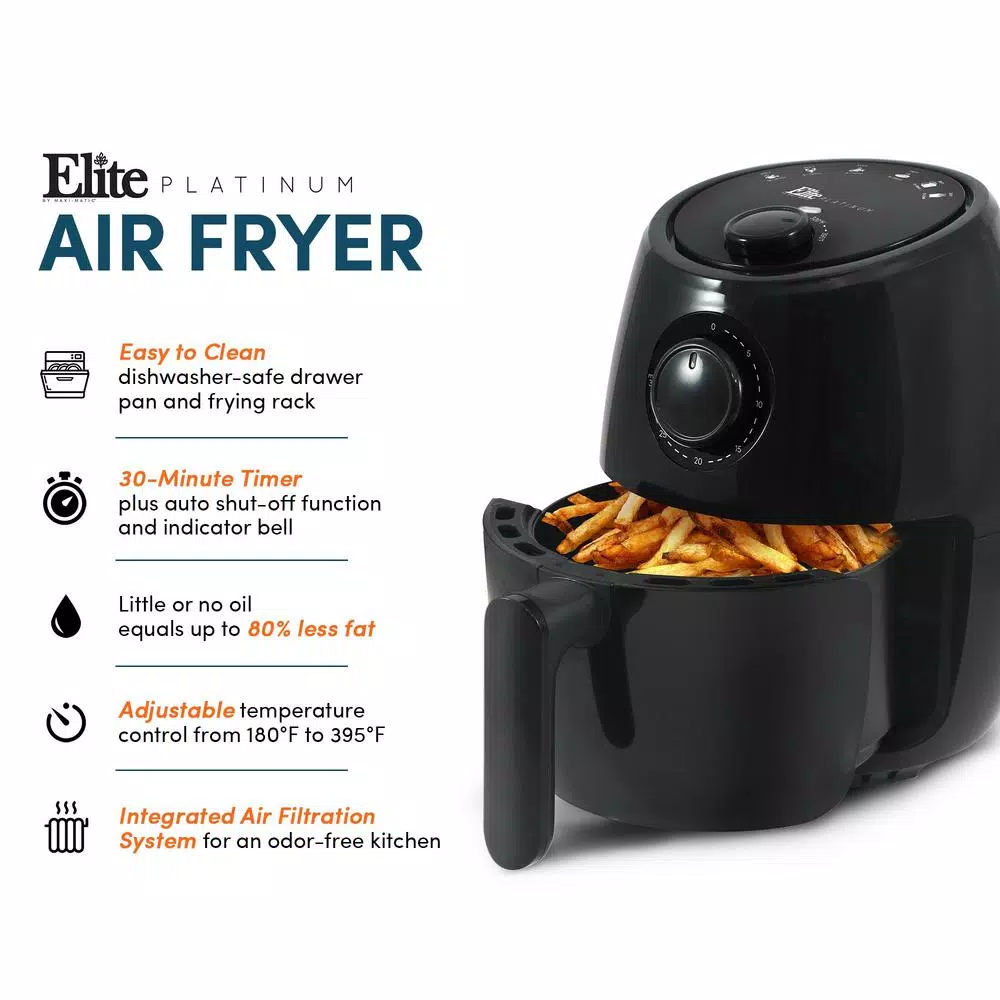 Maximatic Elite Platinum 2.1 Qt Black Air Fryer with Adjustable Timer and Temperature Control