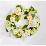 Unbranded 24 in. Hydrangea and Lemon Silk Flower Wreath with White Roses thumbnail 1