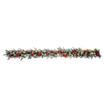 Haute Decor 9 ft. Pre-Lit LED Artificial Frosted Christmas Garland with Red & Silver Ornaments thumbnail 1