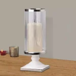 Benjara Admirably Modern Glass Pedestal Candle Holder with Silver Finish thumbnail 7