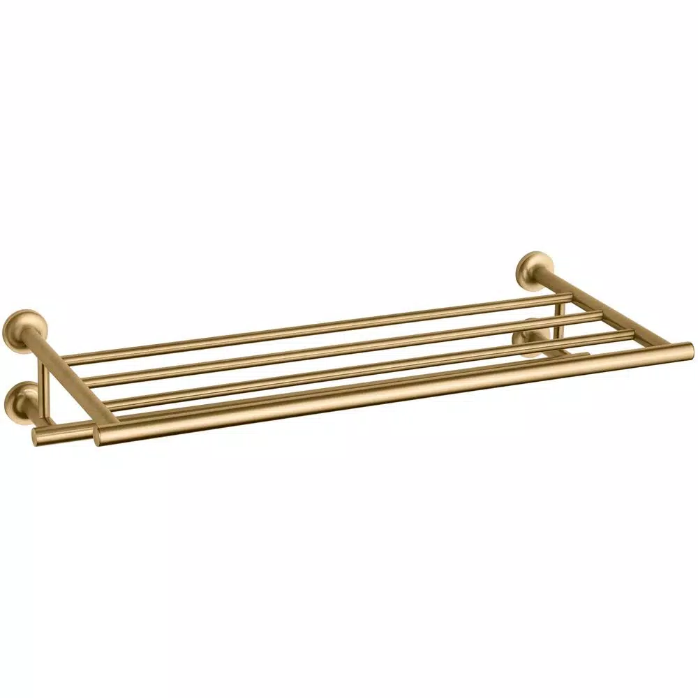KOHLER Purist 4-Bar Towel Rack with 2-Tier Shelf, Vibrant Moderne Brushed Gold