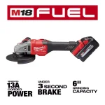 Milwaukee M18 FUEL 4-1/2 in. to 6 in. Braking Angle Grinder Kit with Two 6.0 Ah Batteries thumbnail 3