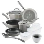 Rachael Ray Classic Brights 19-Piece Sea Salt Gray Nonstick Cookware Set with LocknLock Containers thumbnail 1