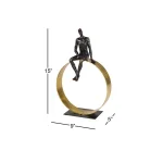 LITTON LANE Modern Textured Black Resin Man Figurine with Metallic Gold Circle Statue thumbnail 4