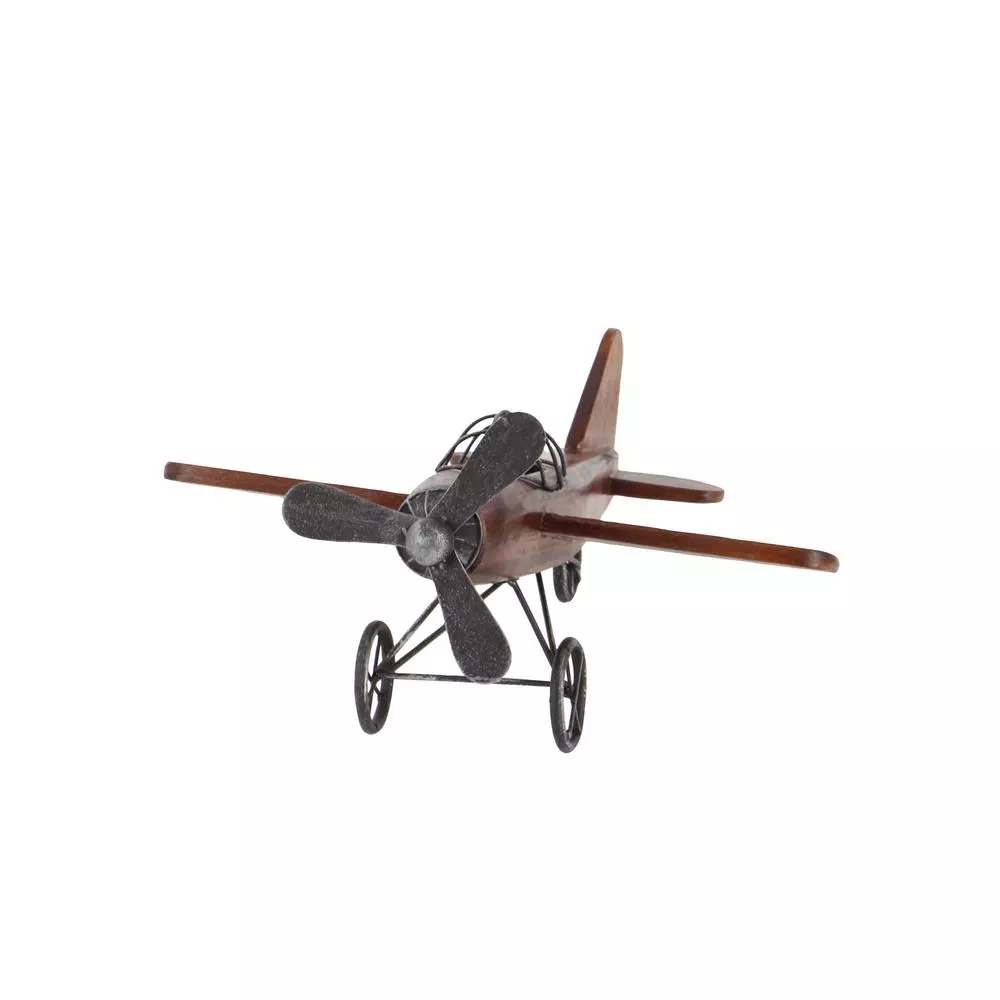 LITTON LANE Vintage Reflections 16" Rustic Wood and Iron Model Airplane Sculpture