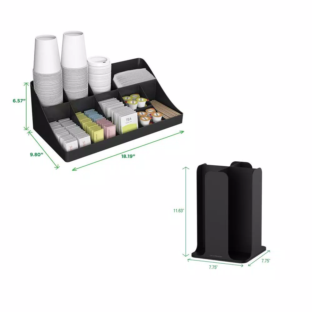 Mind Reader 15-Compartment Coffee Condiment & Cup and Lid Organizer Set, Black