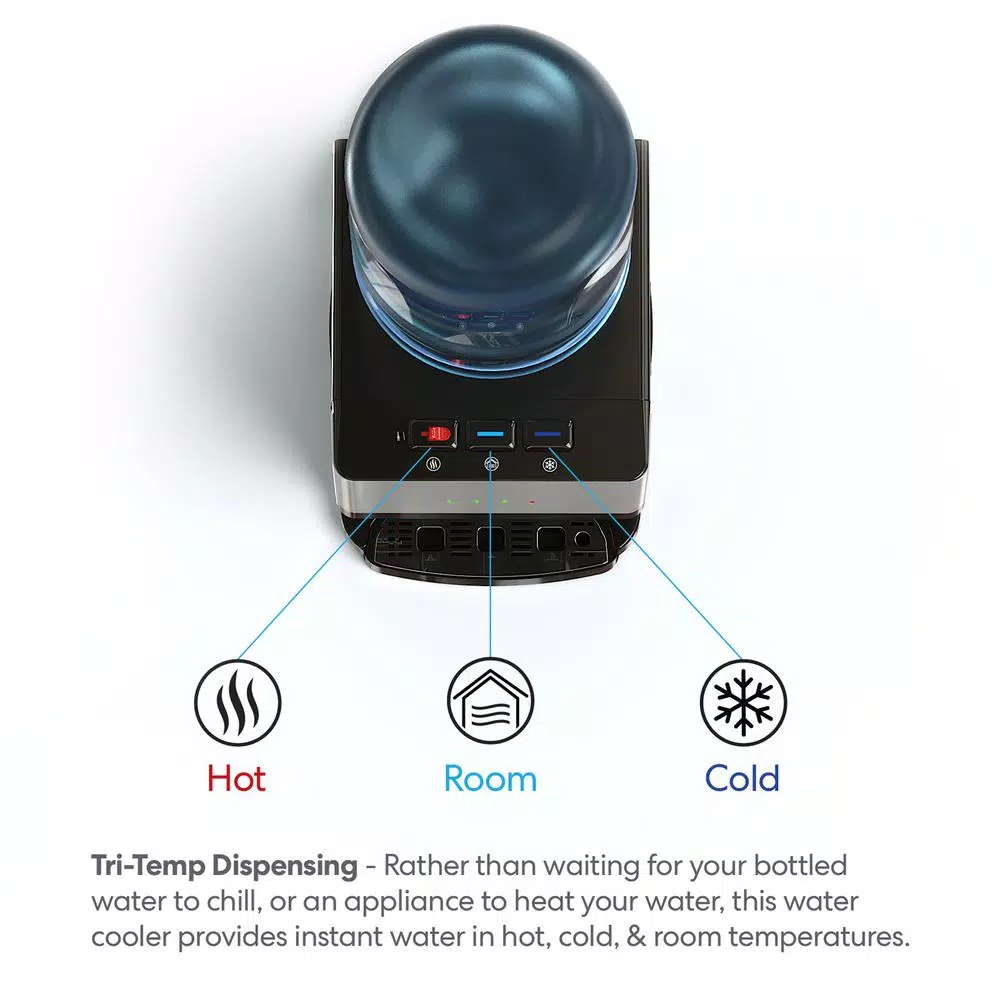 Brio Top Loading Countertop Water Cooler Dispenser with Hot, Cold & Room Temperature Water, Stainless Steel