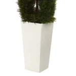 Nearly Natural 5.5 ft. Artificial Double Pond Cypress Spiral Topiary in White Tower Planter thumbnail 3