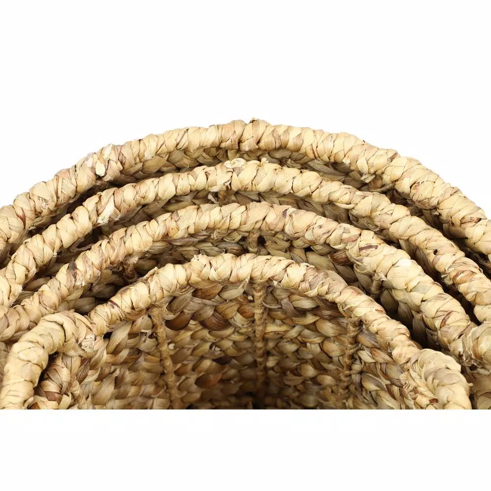 LITTON LANE Round Water Hyacinth and Metal Storage Wicker Baskets, Set of 4