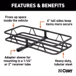 CURT 48 in. x 20 in. Steel Basket Style Hitch Cargo Carrier, 500 lb. Capacity, 2 in. Receiver with Adapter thumbnail 2