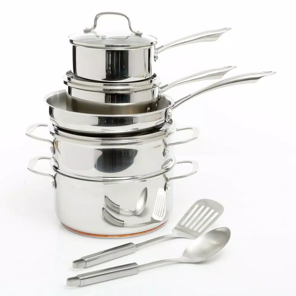Oster Cuisine Kellerton 10-Piece Stainless Steel Cookware Set with Copper Accents