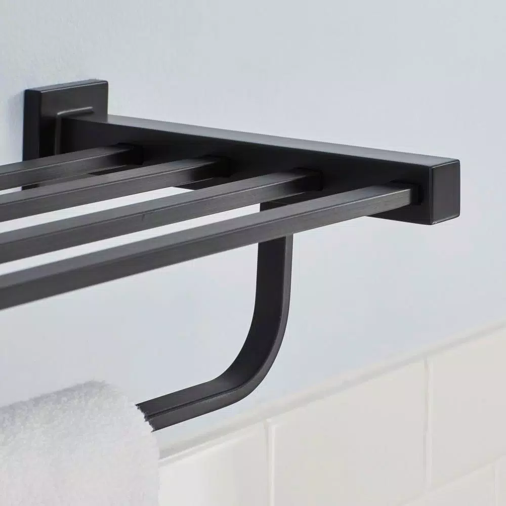 Glacier Bay Farrington 21 in. Wall Mount Towel Rack with Shelf and Bar, Matte Black