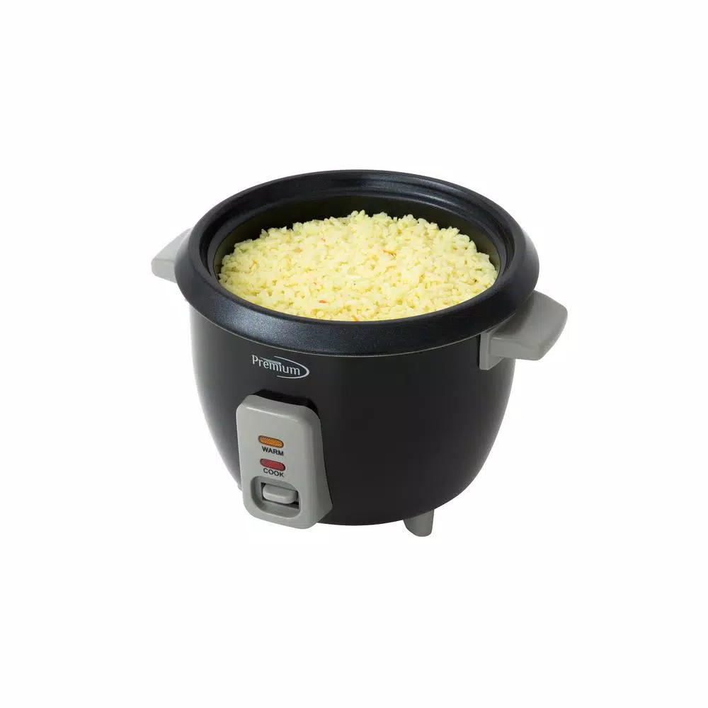 PREMIUM 6-Cup Black Rice Cooker and Steamer with Non-Stick Pot and Tempered Glass Lid