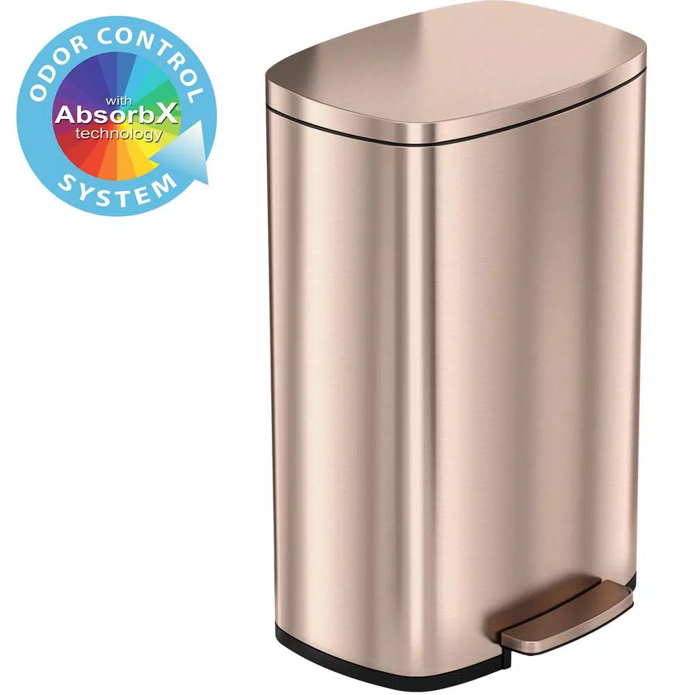 iTouchless SoftStep 13.2 Gallon Rose Gold Stainless Steel Step Trash Can with Odor Control and Removable Inner Bucket