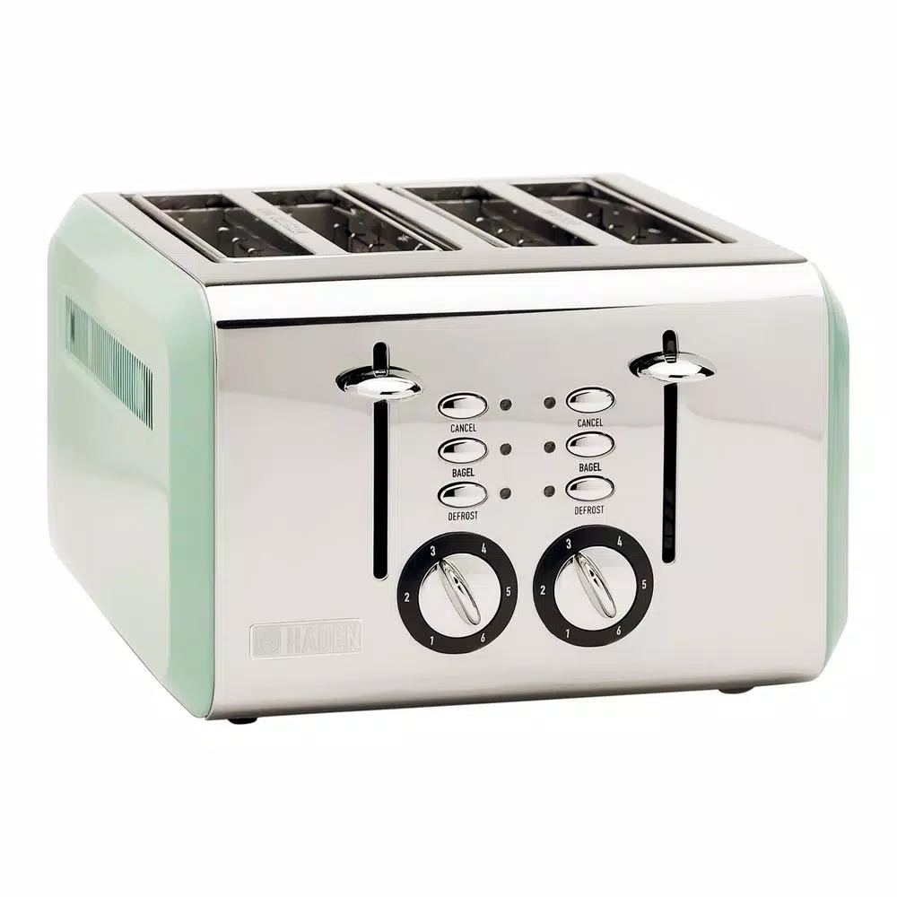 Haden Cotswold 4-Slice Wide Slot Retro Toaster, 1500W, Sage Green