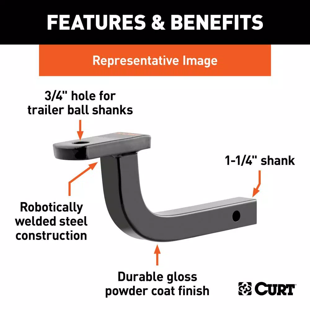CURT Class 2 Ball Mount, 1-1/4" Shank, 5" Rise, 3,500 lbs Capacity