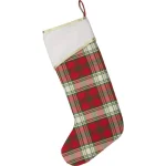 VHC Brands 20 in. Plaid Cotton and Felt Christmas Stocking - Cherry Red, Forest Green & Creme thumbnail 2