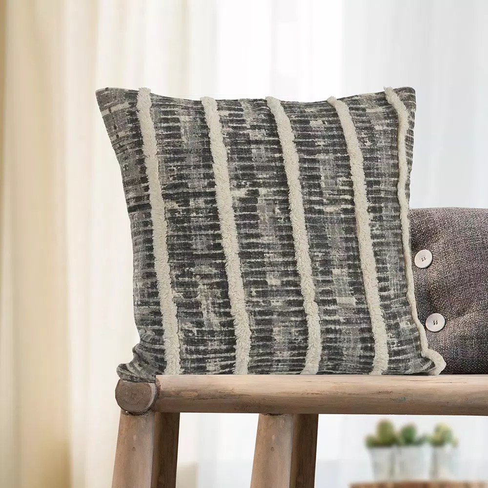 LR Resources Black and Gray Striped Hypoallergenic Throw Pillow, 18 x 18 in.