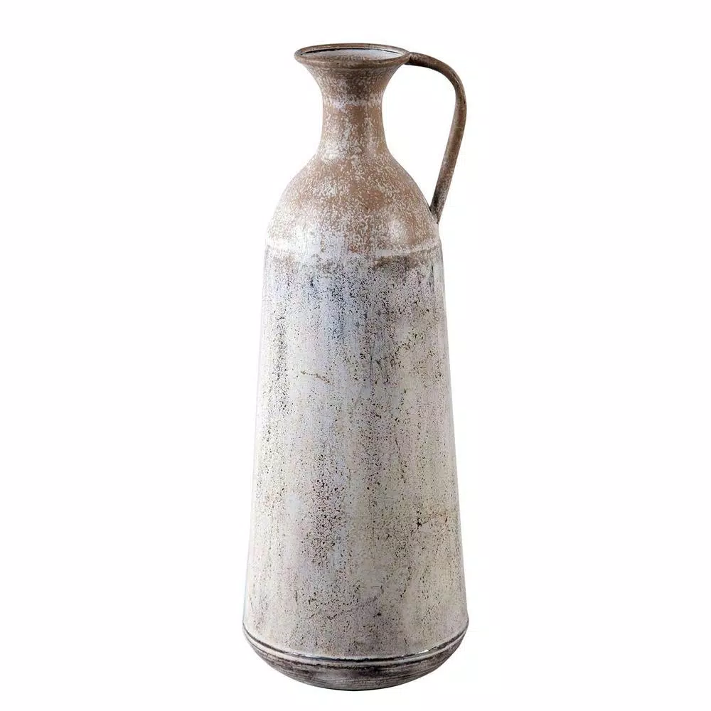 Winsome House 2-Piece White Metal Roma Pitcher Vase Set - Distressed Shabby Chic Urn Style