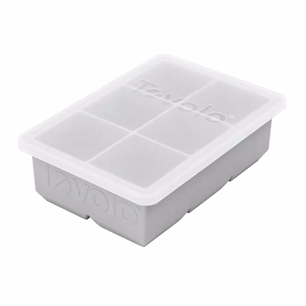 Tovolo King Cube Ice Mold Tray with Lid, 2 in. Large Silicone Cubes for Whiskey and Cocktails, Oyster Gray