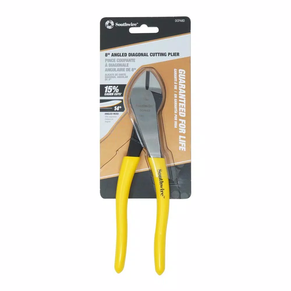 Southwire 8 in. High-Leverage Angled Head Diagonal Cutting Pliers with Dipped Handles