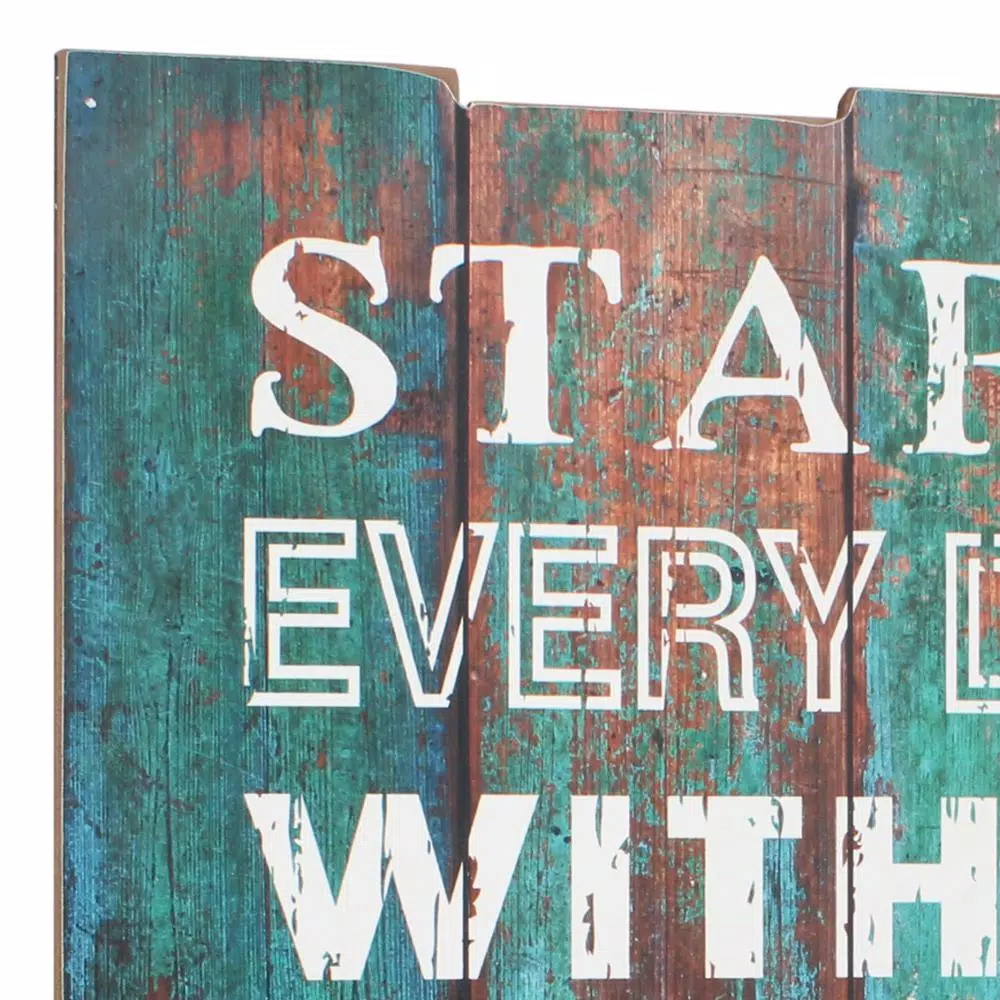 Stonebriar Collection Blue Wood Wall Decor Sign with 3 Hooks - Start Every Day with a Grateful Heart - 15.5 in. x 15.5 in.