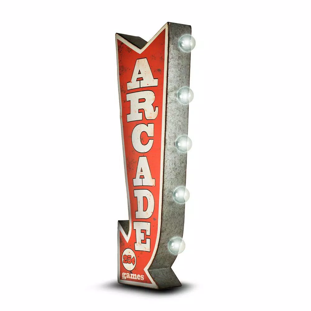 Crystal Art Gallery Arcade Games Metal Arrow Vintage Marquee LED Sign