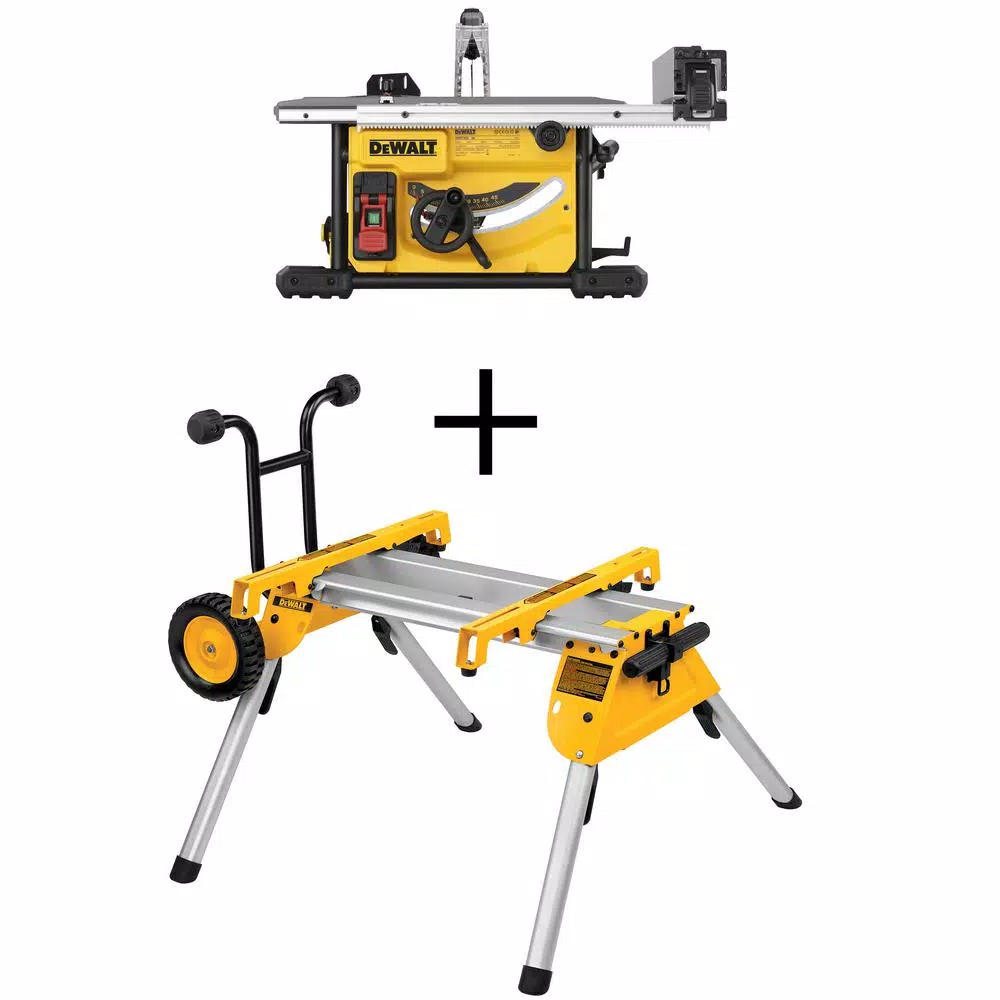 DEWALT 15 Amp 8-1/4 in. Compact Corded Jobsite Table Saw with Heavy-Duty Rolling Stand