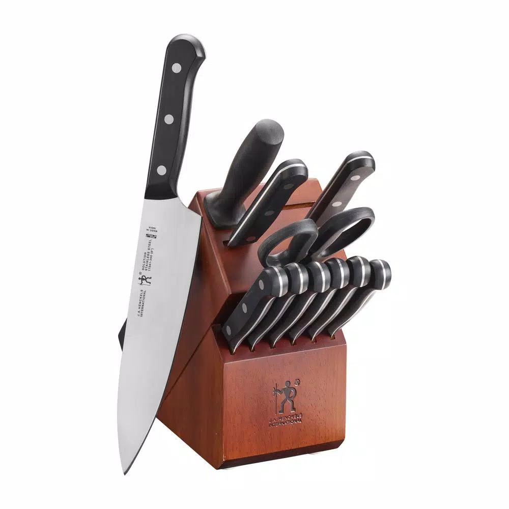 Henckels International Solution 12-Piece Stainless Steel Knife Block Set with Hardwood Block