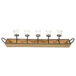 IMAX Shay 30.5 in. Mango Wood Candle Holder Tray with Iron Accents and Glass Cups thumbnail 2