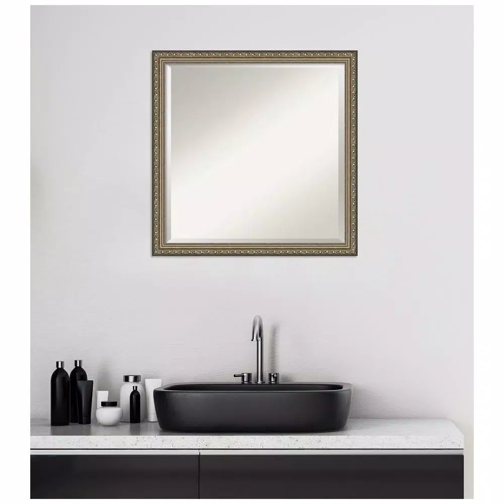 Amanti Art Parisian 22 in. Square Beveled Edge Wood Framed Bathroom Vanity Mirror, Silver Pewter