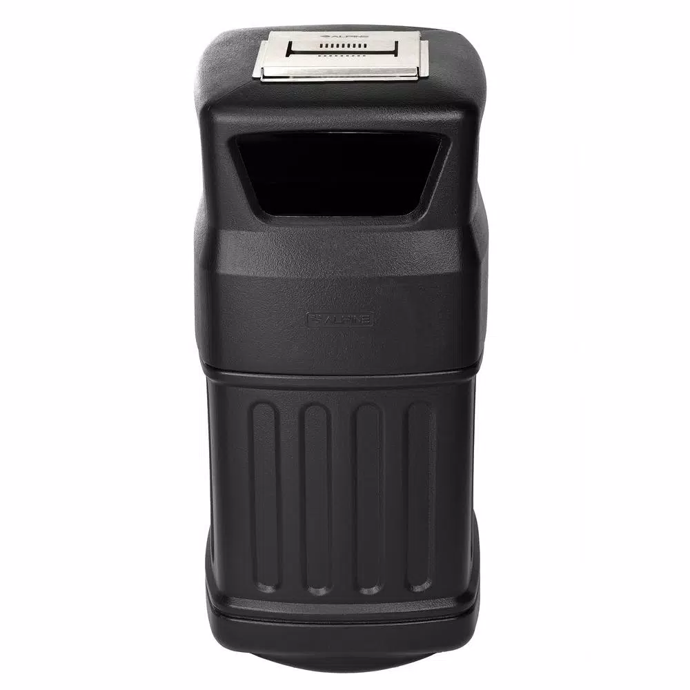 Alpine Industries 16 Gal. Black Commercial Trash Can with Dome Ashtray Lid