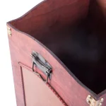 Vintiquewise Rustic Cherry Wood Decorative Trash Bin with Faux Leather Accents and Handles thumbnail 5