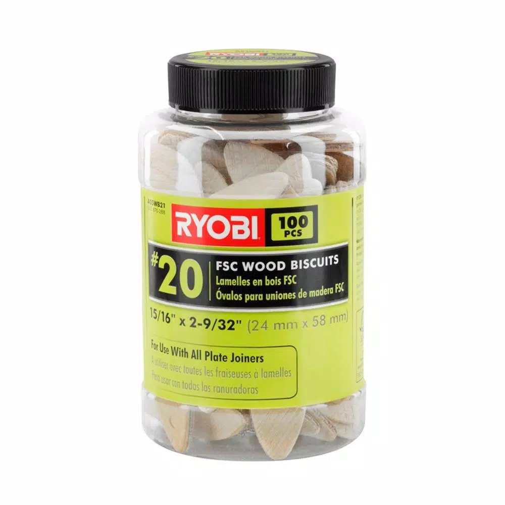 RYOBI #20 FSC Wood Biscuits, 100-Piece Pack