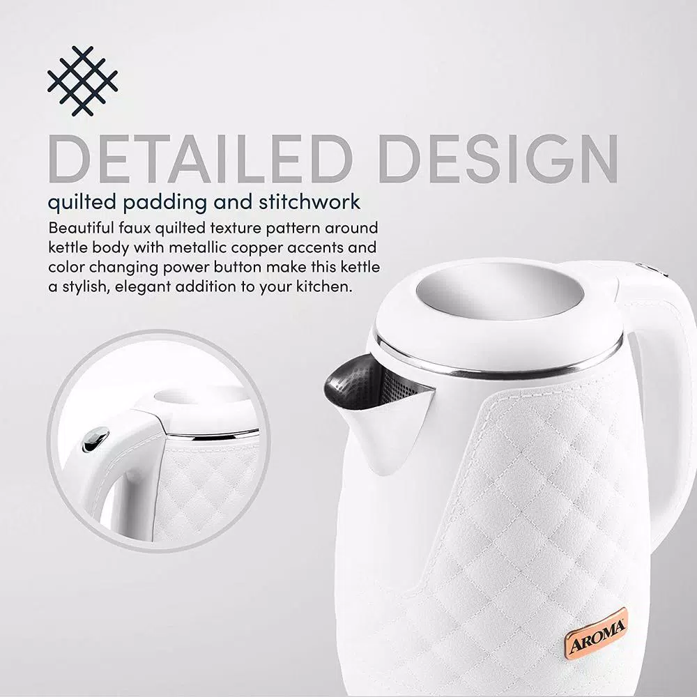 Aroma Professional 7-Cup Electric Water Kettle, 1.7L, White