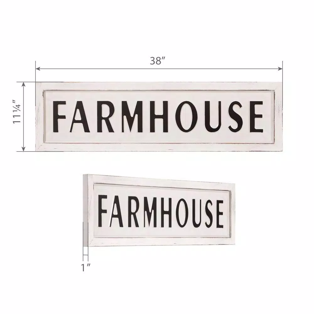 Pinnacle Rustic White Farmhouse Tin Enamel Decorative Wall Sign, 38 in. x 11.25 in.
