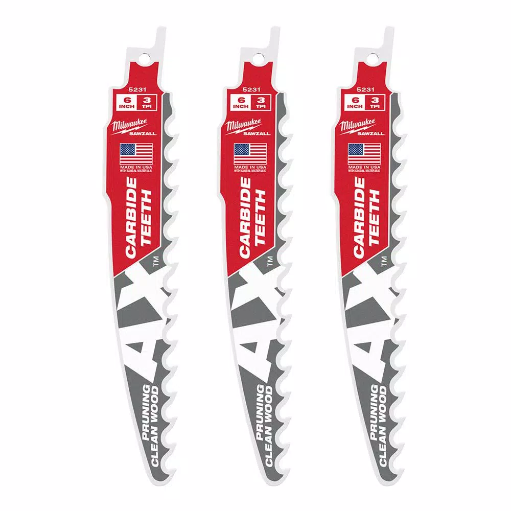 Milwaukee 6 in. Carbide Teeth Pruning Reciprocating Saw Blade, 3 TPI (3-Pack)
