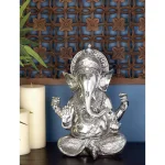 LITTON LANE 16 in. Antique Silver Sitting Ganesh Sculpture with Patterned Detailing thumbnail 8