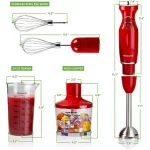 Ovente HS565 300W Immersion Blender Set with Chopper, Whisk, and 24 oz. Beaker - Red thumbnail 5