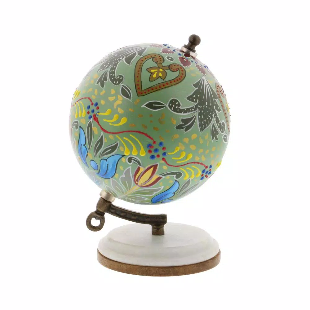 LITTON LANE Modern Reflections 7 in. Decorative Lattice Globe with Mango Wood and Marble Base, Multi-Color