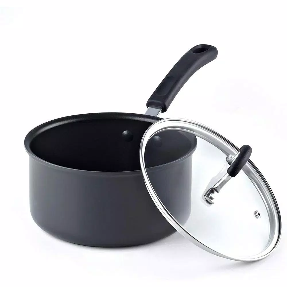 Cook N Home 2.5 Qt. Hard Anodized Nonstick Saucepan with Tempered Glass Lid, Black