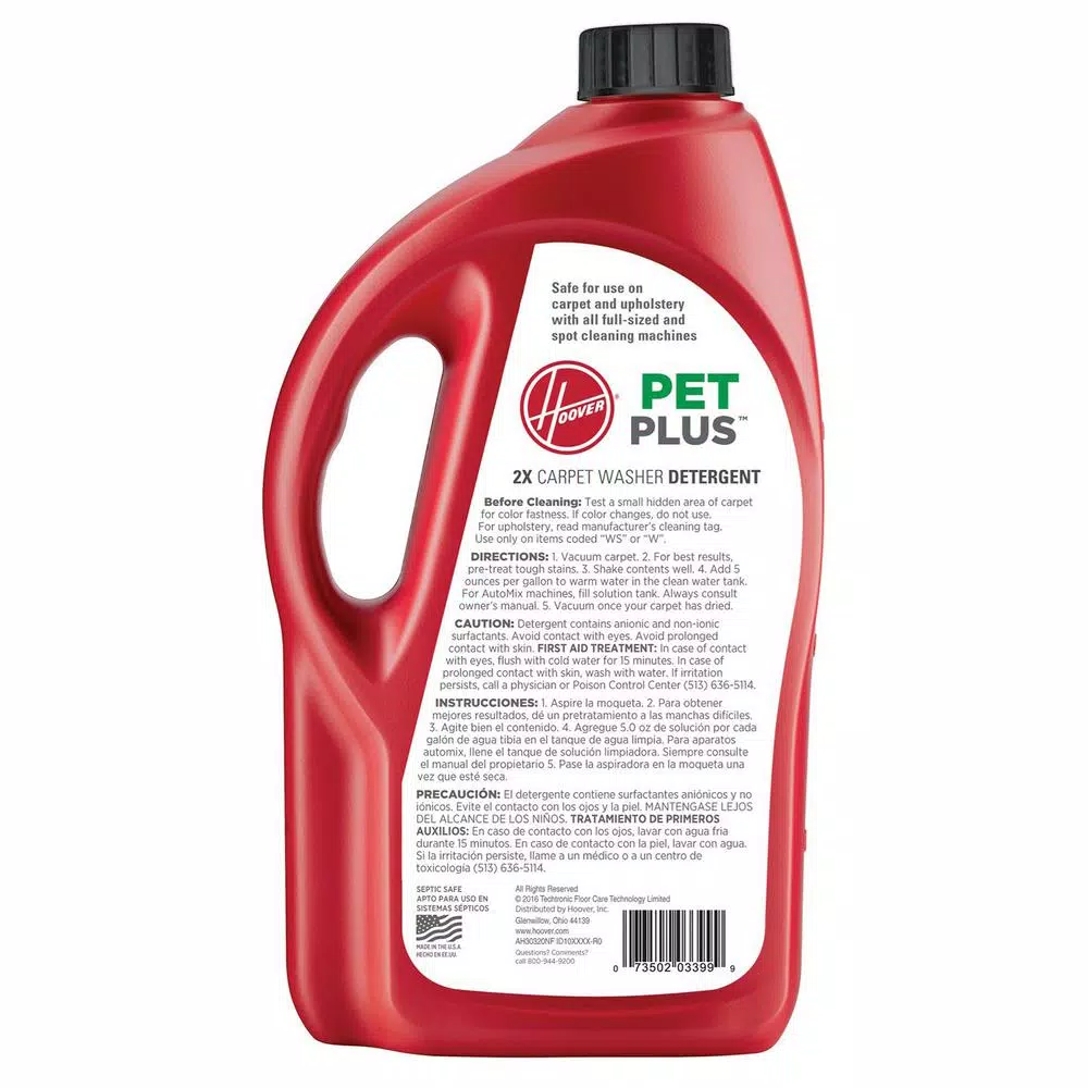 HOOVER 2X Pet Plus Carpet Cleaning Solution, 64 oz. - Pet Stain & Odor Remover