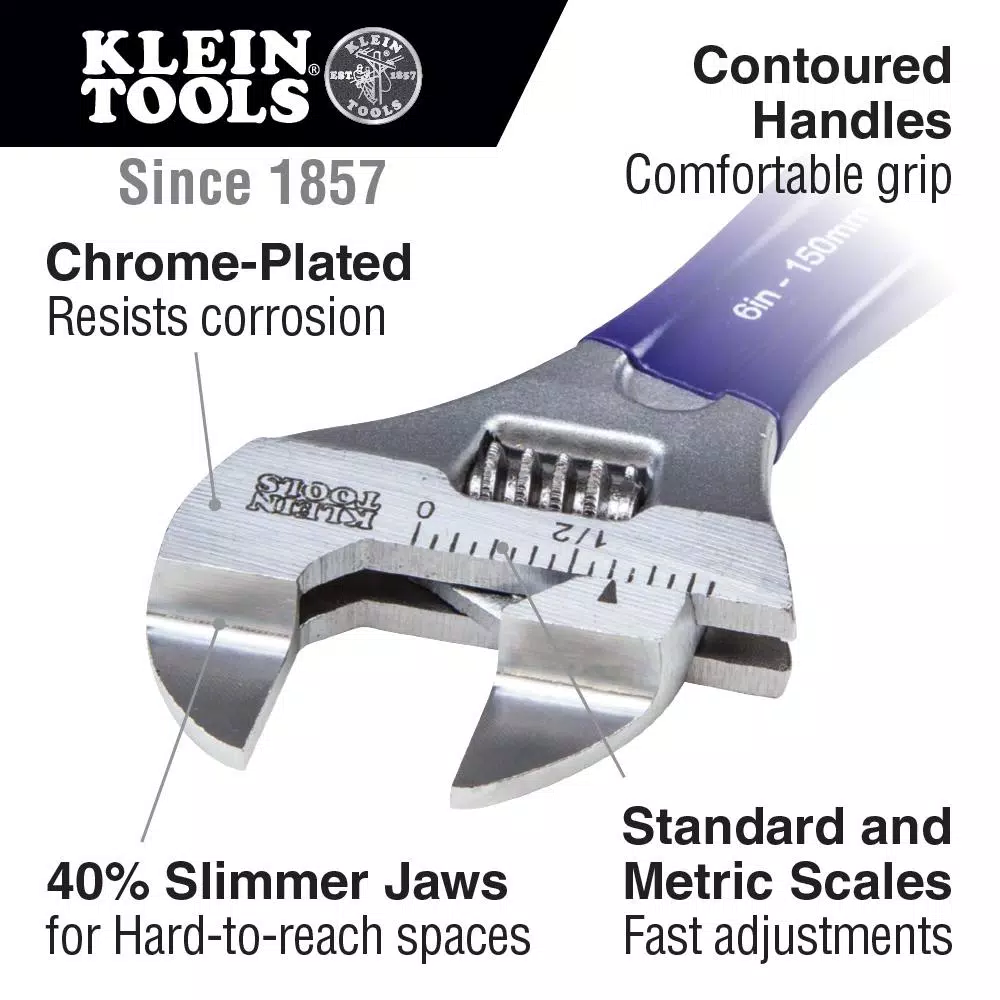 Klein Tools 4 in. Slim-Jaw Adjustable Wrench, Low Profile Steel Hand Tool