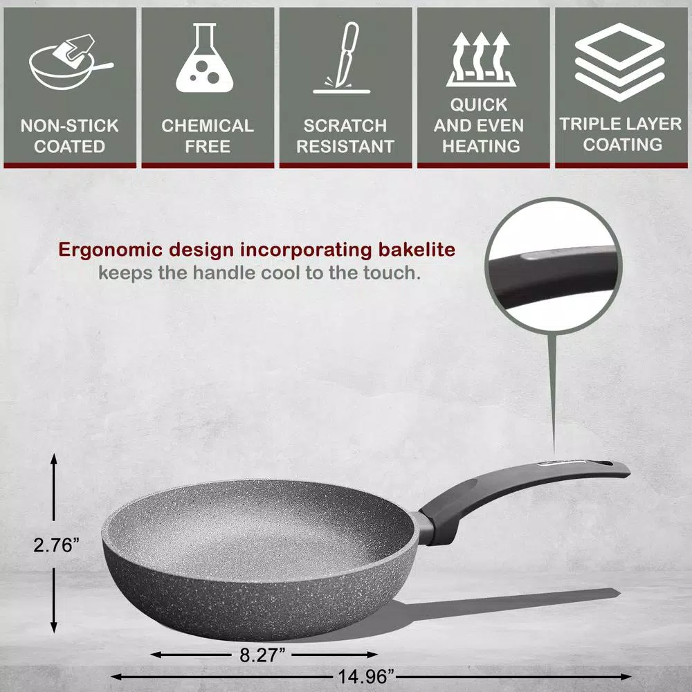 AMERCOOK Lava Stone 8.7 in. Aluminum Nonstick Frying Pan, Gray